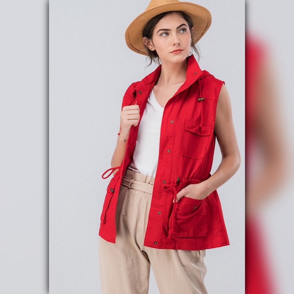 A071-A • Red Hooded Utility Anorak Vest